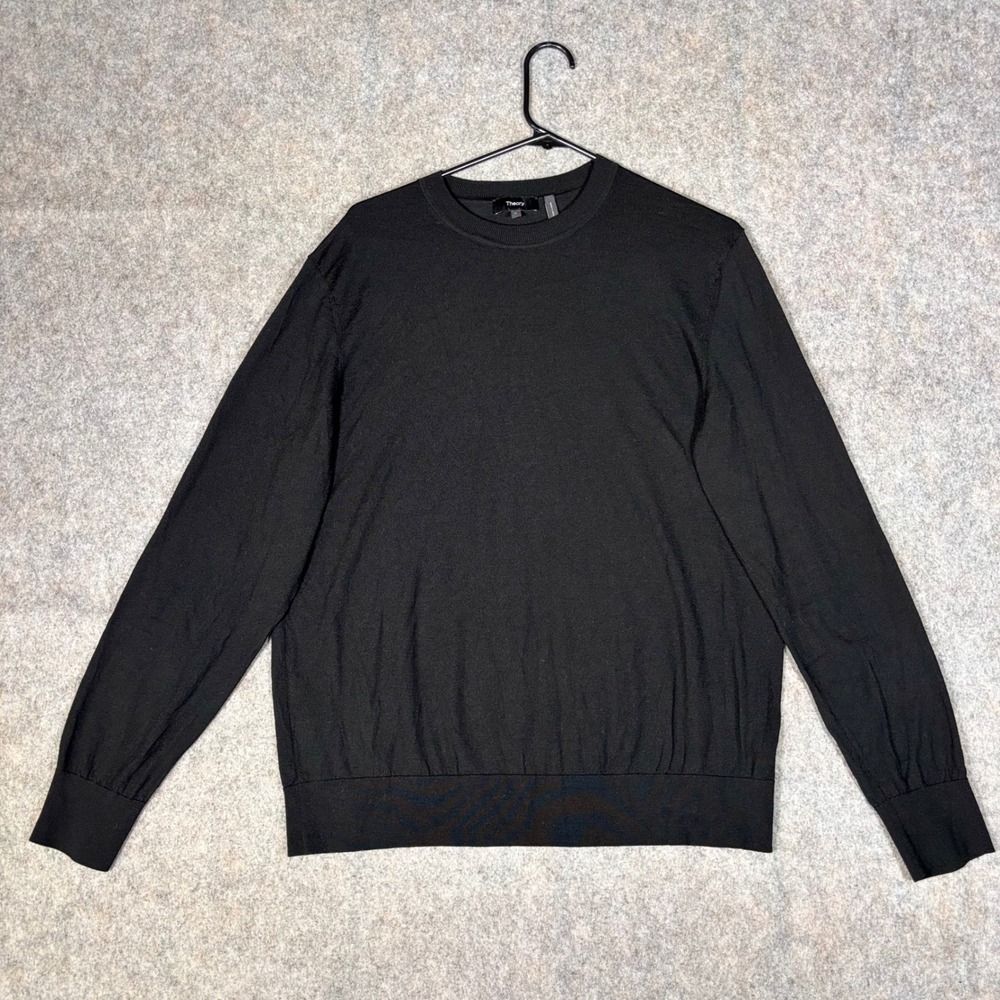 Theory Sweater Men XL Black Regal Wool Crew Neck extra-fine merino Pullover Knit